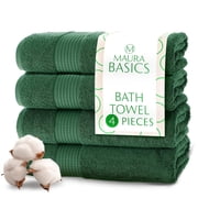 MAURA Basics Performance Bath Towels 100% Turkish Cotton with Hook Loops. Extra Large Luxury Absorbent Plush Towel Sets for Bathroom, Daily Use American Standard Size 27 x54 , Hunter Green