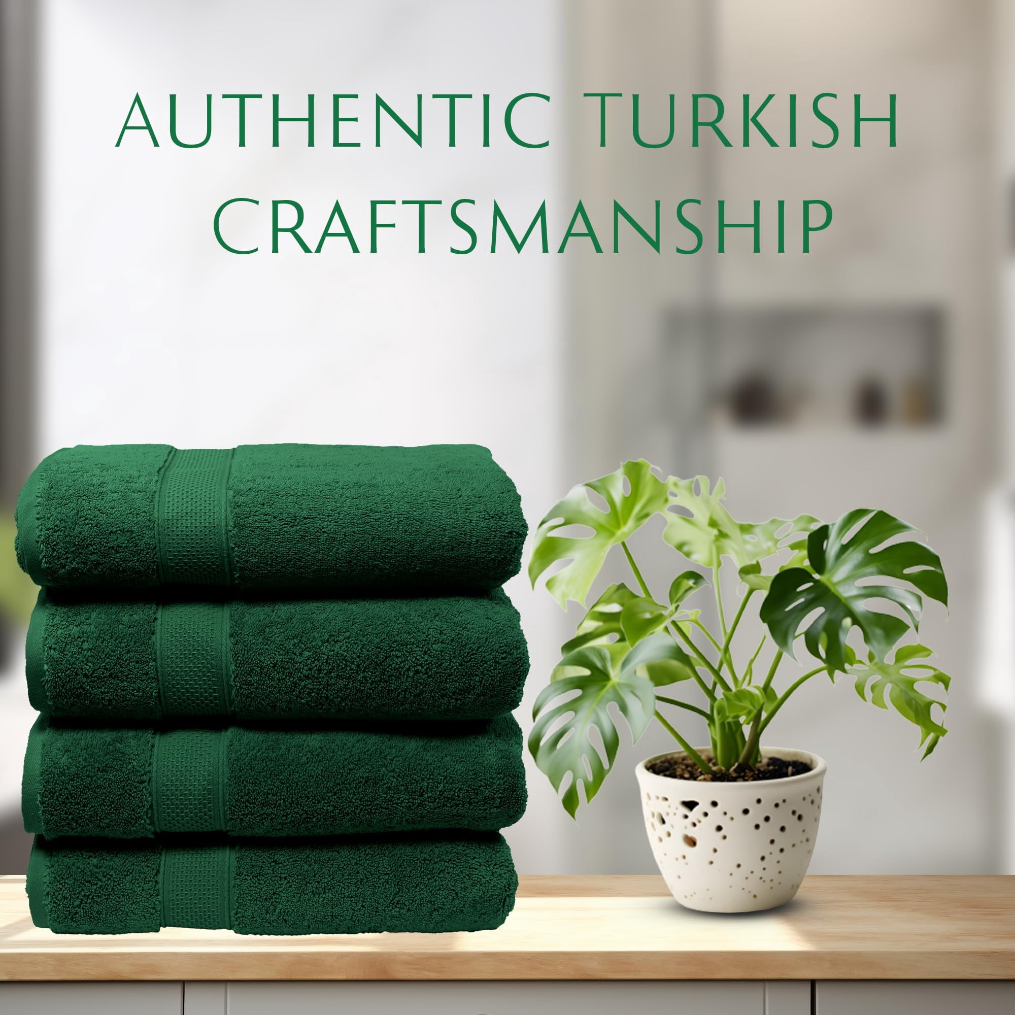 MAURA Hunter Green Extra Large Turkish Cotton Luxury Bath Towels set of 4. Ultra-Soft, Thick & Plush Towels for Bathroom - Dark Green