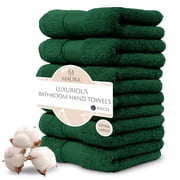 MAURA Hunter Green Hand Towels for Bathroom. Luxury Turkish Cotton Bath Hand Towels set of 6. Ultra-Soft, Thick & Plush - Dark Green