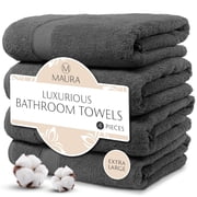 MAURA Grey Extra Large Turkish Cotton Luxury Bath Towels set of 4. Ultra-Soft, Thick & Plush Towels for Bathroom - Space Gray