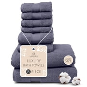 MAURA Indigo Blue Bath Towel Set of 8 for Bathroom. Turkish Cotton Luxury Bath Towels. Extra Large, Thick, Plush & Soft. Hotel & Spa Quality - Denim Blue