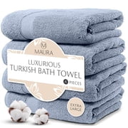 MAURA Light Blue Extra Large Turkish Cotton Luxury Bath Towels set of 4. Ultra-Soft, Thick & Plush Towels for Bathroom - Serenity Blue