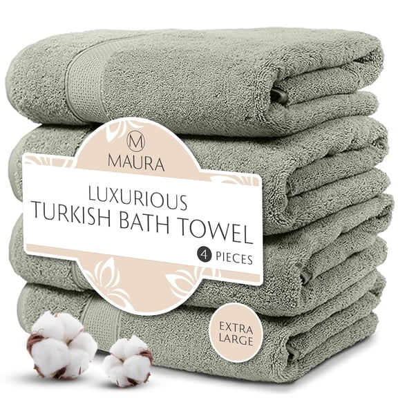 MAURA Sage Extra Large Turkish Cotton Luxury Bath Towels set of 4. Ultra-Soft, Thick & Plush Towels for Bathroom - Sage Green