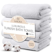 MAURA White Extra Large Turkish Cotton Luxury Bath Towels set of 4. Ultra-Soft, Thick & Plush Towels for Bathroom - Pure White