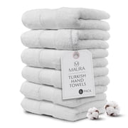 MAURA White Hand Towels for Bathroom. Luxury Turkish Cotton Bath Hand Towels set of 6. Ultra-Soft, Thick & Plush - White
