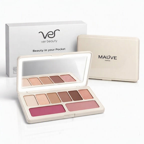 MAUVE Paris 8-Pan Eyeshadow & Blush Palette + USB LED Mirror – Vegan, Waterproof, Travel