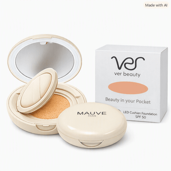 MAUVE Paris Cushion Foundation + LED Mirror – Travel Compact, Touch-Up Ready, SPF 50
