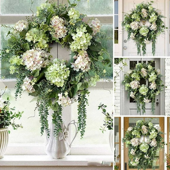 MAUXDA Clearance Spring And Summer Wreath Simulation Hydrangea Wreath Green Hydrangea Front Door Hanging Wreath Decoration Pendant
