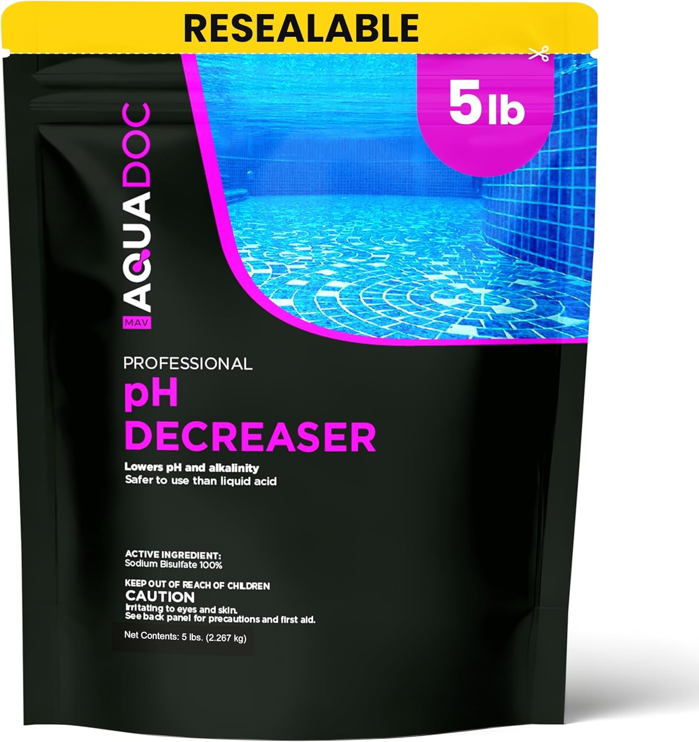 MAV AquaDoc pH Down for Pools - 5lb - Sodium Bisulfate pH Decreaser for Pool & Alkalinity Decreaser - Easy Dissolving Dry Acid Pool Chemicals Made in The USA