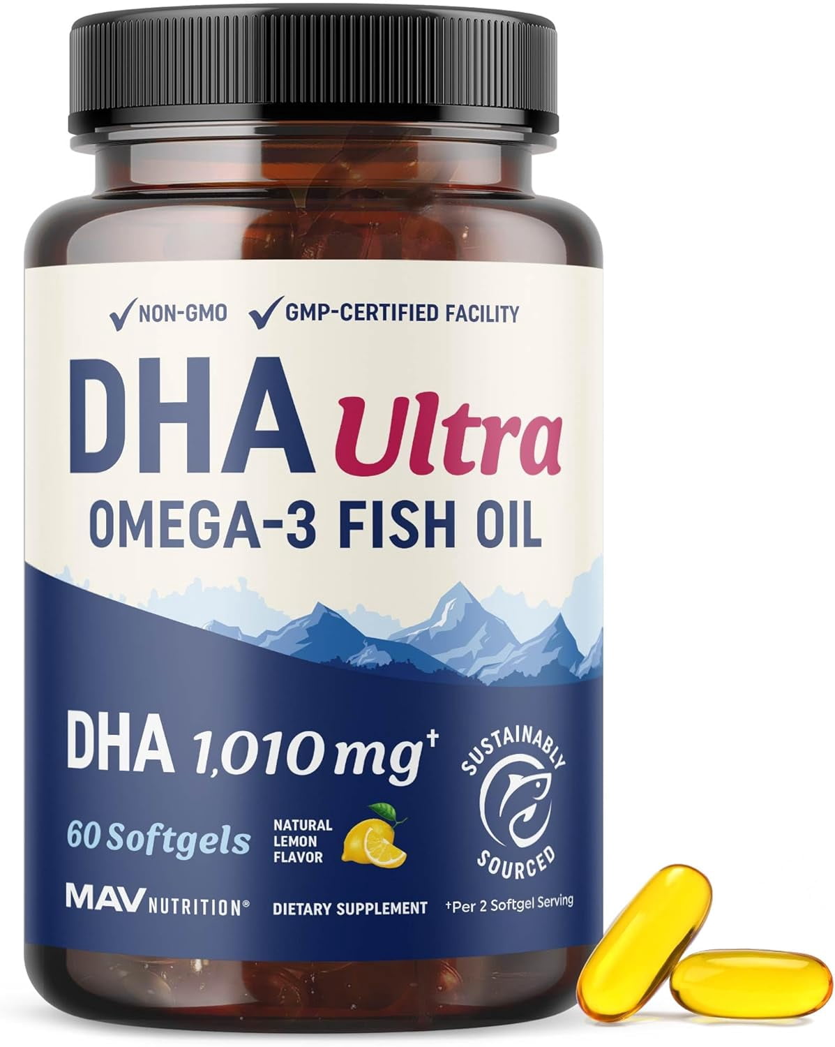MAV Nutrition, DHA Omega 3 Fish Oil Supplements, 1,010 mg, 60 Softgels ...