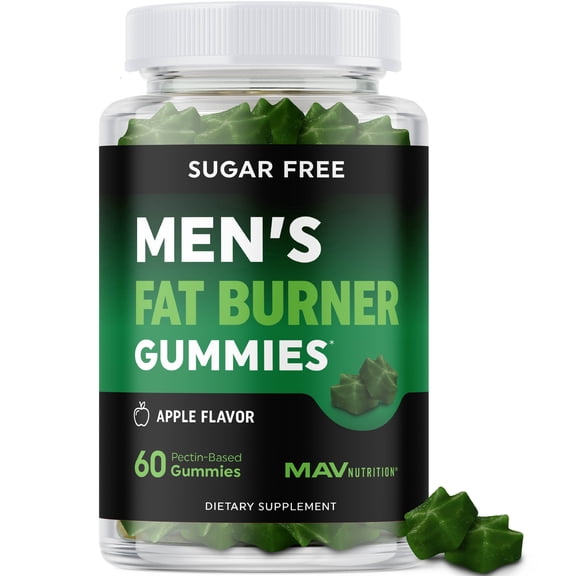 MAV Nutrition Pectin-Based Gummies for Men with Green Tea, Green Coffee Bean & Garcinia Cambogia, Apple Flavor, 60 Ct