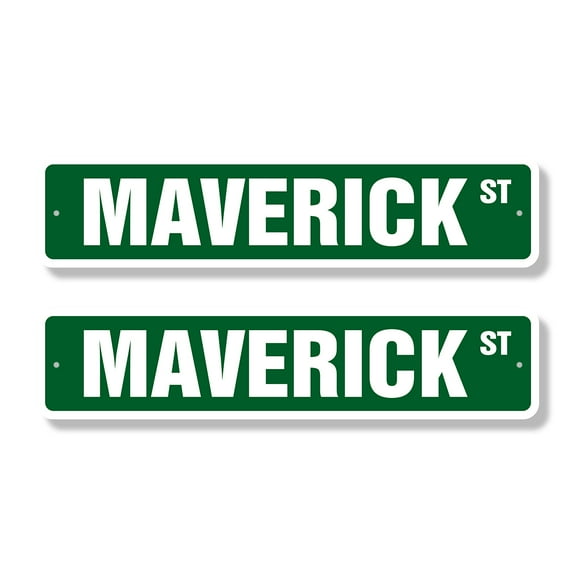 MAVERICK Classic Street Sign (2 Pack) Childrens Name Room Sign Road Sign | 6" X 24" Aluminum Metal Address Sign