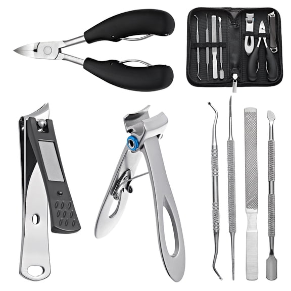 MAVIÉ Ingrown Toenail Clippers for Seniors Thick Toenails, 7 Pcs Heavy Duty Large Pedicure Toe Nail Clipper Set with Wide Opening, Includes Nail Cutter, File, Lifter, Cuticle Pusher, Travel Case