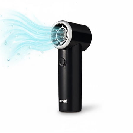 MAVIÉ Portable Handheld Turbo Fan, Rechargeable Mini Personal Fan, Pocket Size With 5 Speeds & LED Display, Low Noise & Long Battery Life, With Wrist Strap for Travel, Outdoor, Beach, Makeup (Black)