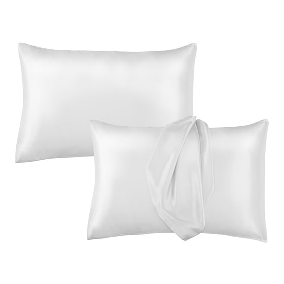 MAVIÉ Satin Pillowcase Set – Standard, Queen, King & Body Size Options – Ultra Soft Cooling Pillow Cases for Hair & Skin, Envelope Closure, 2 Pack Standard (20" X 26") Pure White