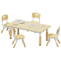 MAVINEX Kids Table and 4 Chairs Set Beige, Height Adjustable Desk, Suit for Ages 2-10, Easy to Clean Arts & Crafts Table