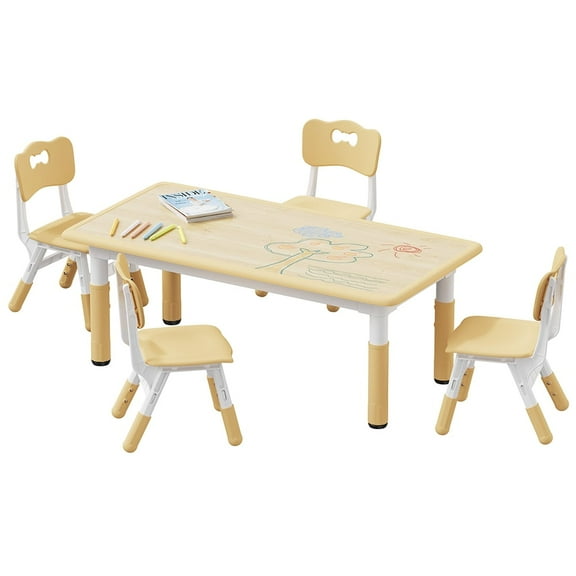MAVINEX Kids Table and 4 Chairs Set Beige, Height Adjustable Desk, Suit for Ages 2-10, Easy to Clean Arts & Crafts Table