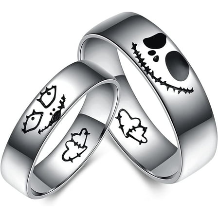 MAVLLY Jack and Sally Ring Titanium Steel Ring Nightmare Before Christmas Ring Gifts Jewelry Valentine Anniversary Birthday Gifts for Couple Women Men (1pcs）
