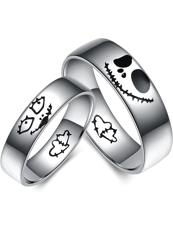 Jack and Sally Ring Titanium Steel Ring Nightmare Before Christmas Ring Gifts Jewelry Valentine Anniversary Birthday Gifts for Couple Women Men (1pcs)