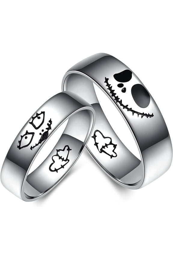 Jack and Sally Ring Titanium Steel Ring Nightmare Before Christmas Ring Gifts Jewelry Valentine Anniversary Birthday Gifts for Couple Women Men(jack-9)