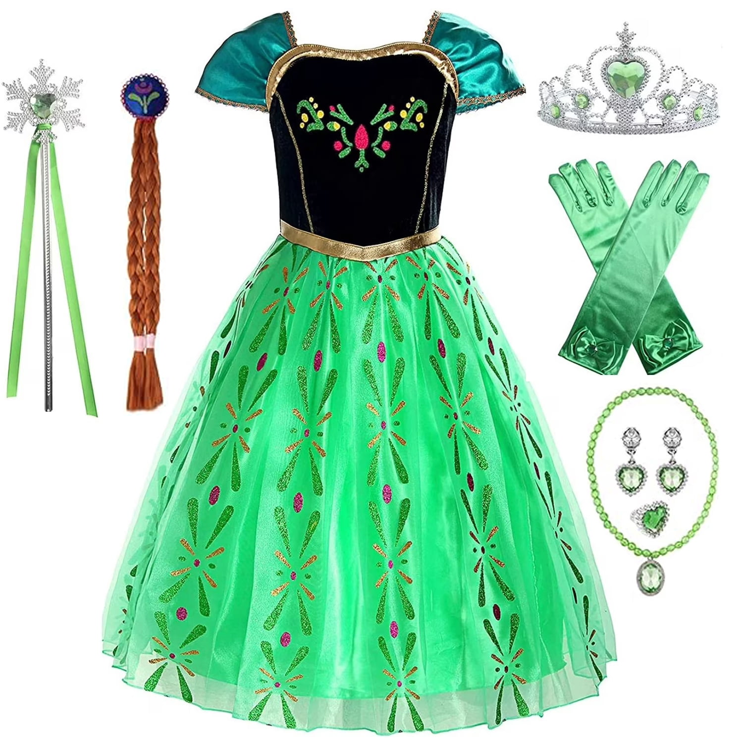 full body anna frozen green dress Mavlly, Princess Costume, Green, Toddler Girls Halloween Couture Bridesmaid Gown