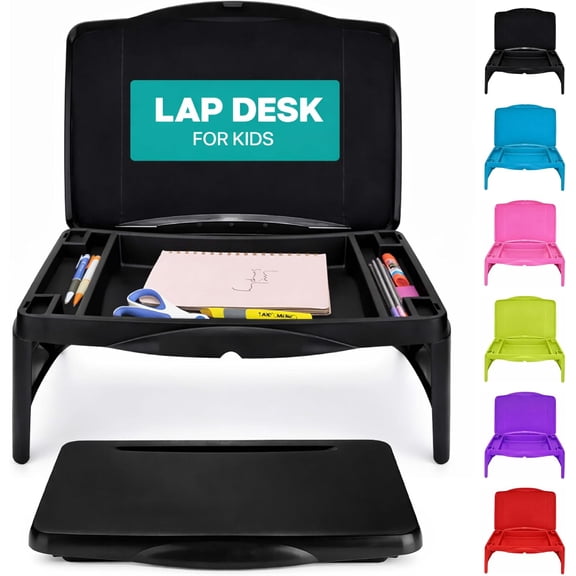 MAVOCRAFT Foldable Kids Lap Tray with Storage - Portable Lap Desk Kids & Adults - Kids Lap Desk for Breakfast in Bed, Serving Tray, Car Desk & Gaming (Black)