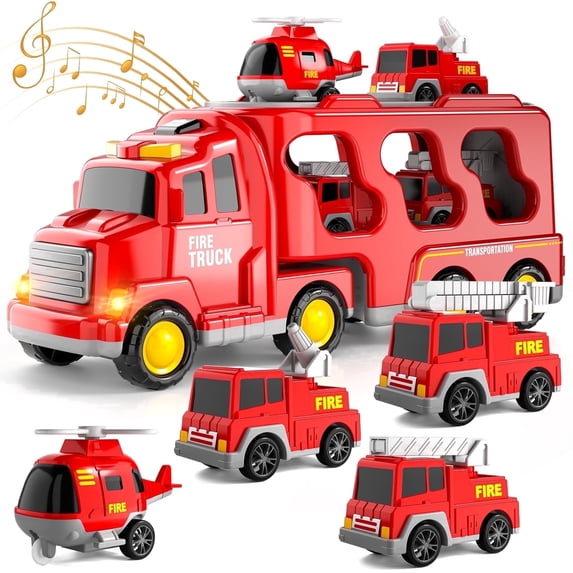 MAVOLIO 5-in-1 Construction Truck Toys for Toddler Boy 1-5 Year Old | Kids Birthday Gifts Car Trucks with Excavator Crane Mixer Bulldozer