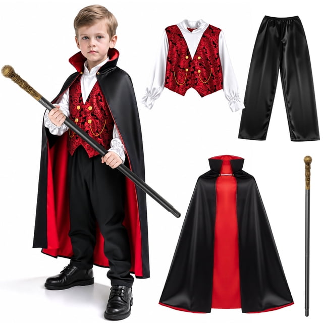 MAVOLIO Boys Vampire Halloween Costume Set, Classic Gothic Kids Cosplay ...