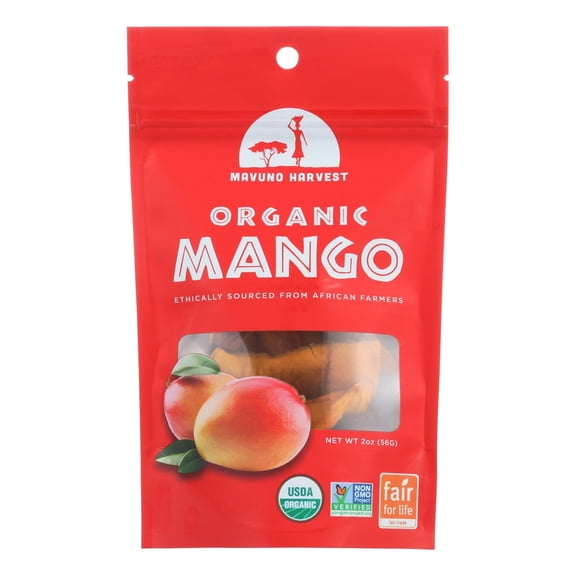 MAVUNO HARVEST - Organic Gluten - Free Dried Mango Snacks - 2 oz, Case of 6