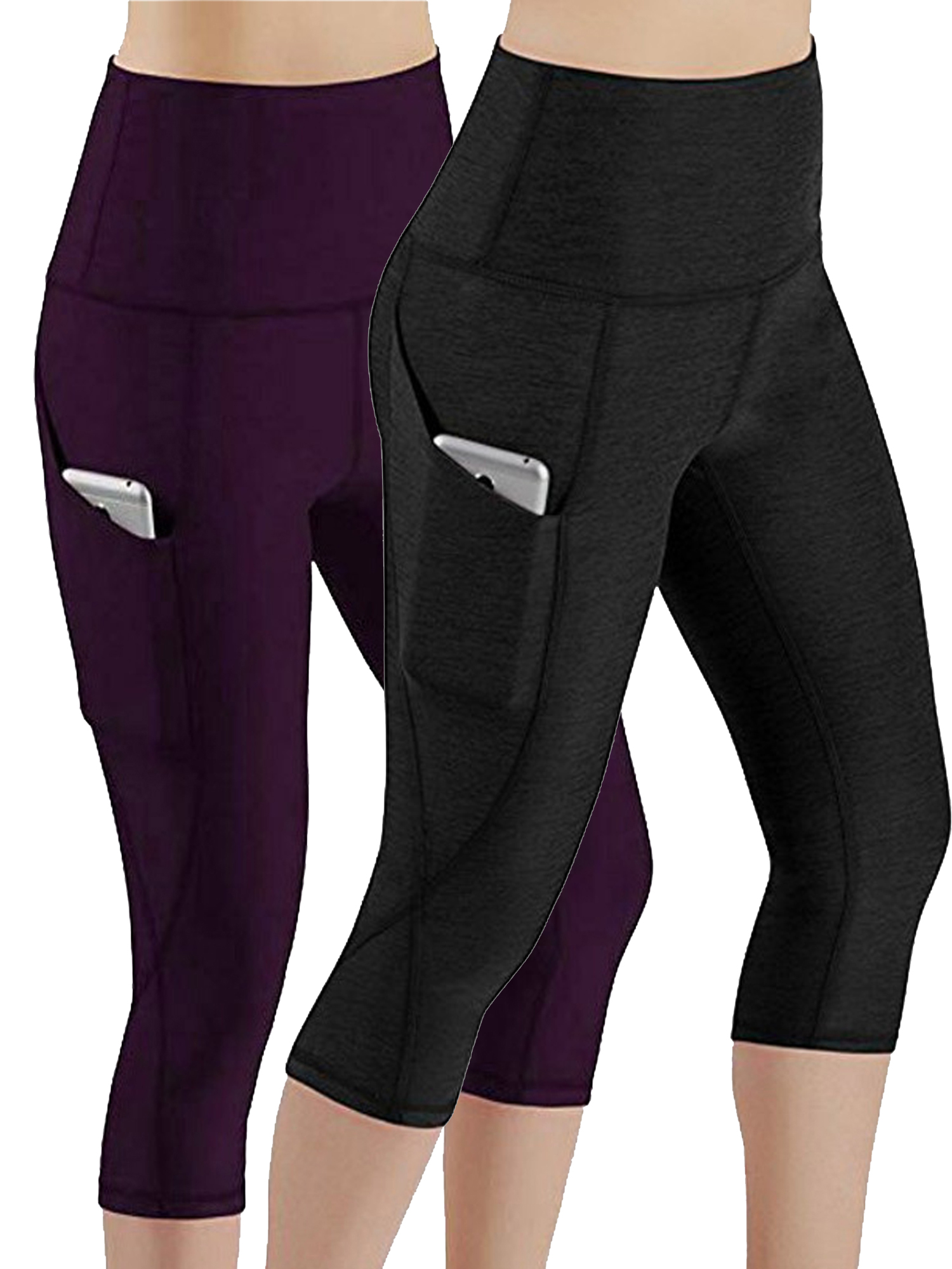 MAWCLOS 2psc Women Capri Leggings Tights Tummy Conytol High Waist Cropped Yoga Pants for Running Fitness with Pocket - image 1 of 8