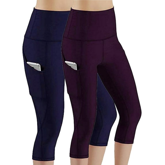 MAWCLOS 2psc Women Capri Leggings Tights Tummy Conytol High Waist Cropped Yoga Pants for Running Fitness with Pocket