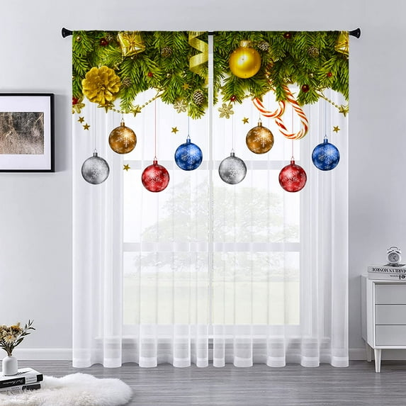 MAWCLOS Christmas Sheer Window Treatments Voile Window Drapes Tulle Window Curtain Slot Top Rod Pocket Curtain Panel Style A W:51"x H:83"