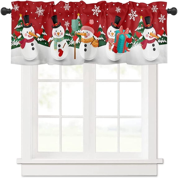 MAWCLOS Christmas Short Window Drapes Kitchen Valance Cafe Tier Slot Top Window Treatments Rod Pocket Window Curtain Christmas Short Curtain L W:91"x H:18"