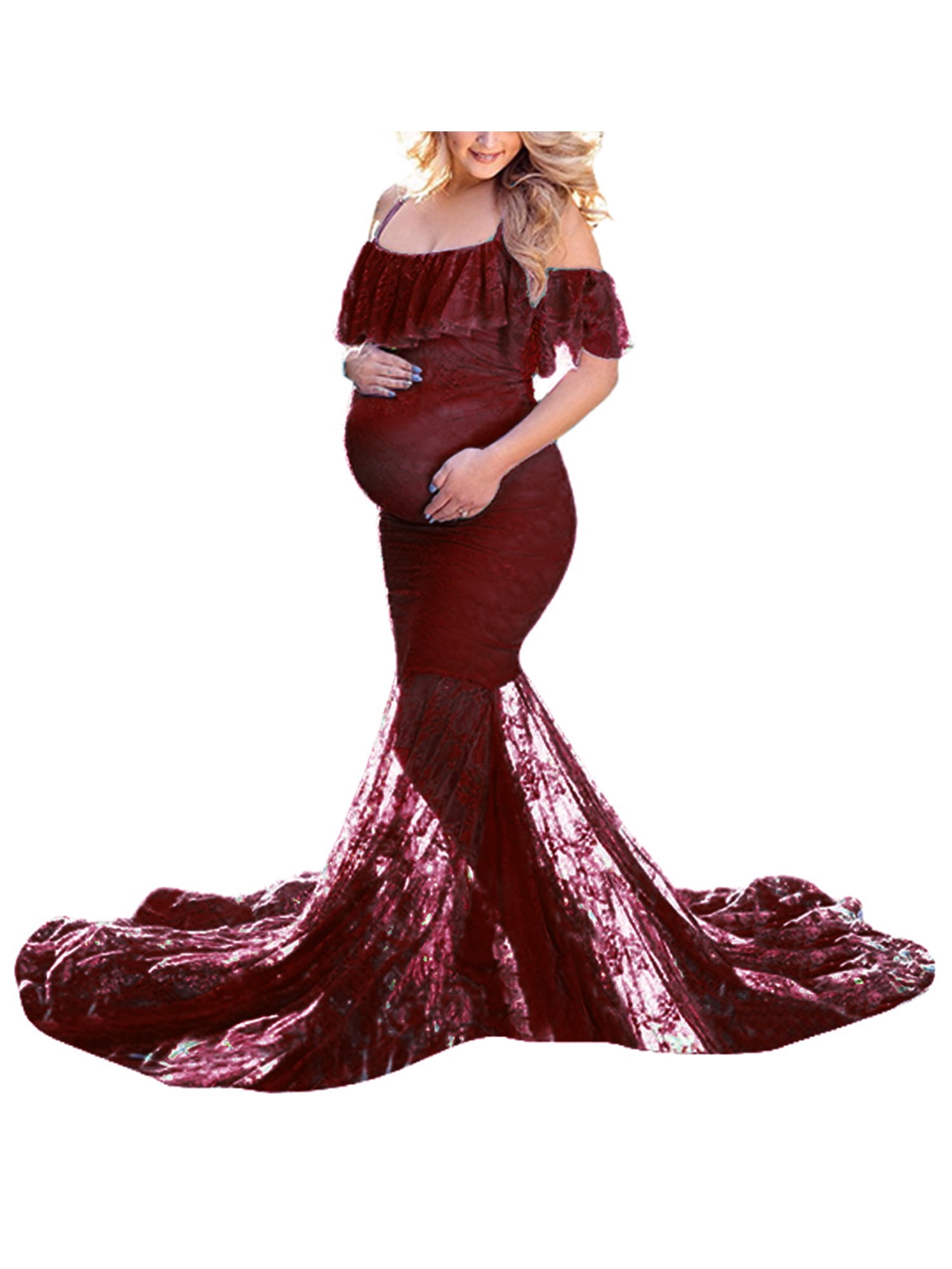 MAWCLOS Fitted Lace Maternity Gown Dress Ruffle Sleeve Sexy Off Shoulder Photography Dress Baby Shower 57a93ef0 3e0b 42e1 8ef5 e17dcc624f6b.94f3cb3f006678d1a7c590ad77a542a7