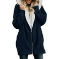 thumbnail image 1 of MAWCLOS Ladies Fuzzy Fleece Jacket Midi Length Winter Warm Cardigan Thicken Baggy Holiday Sweatshirt Overcoats Navy Blue 4XL, 1 of 2