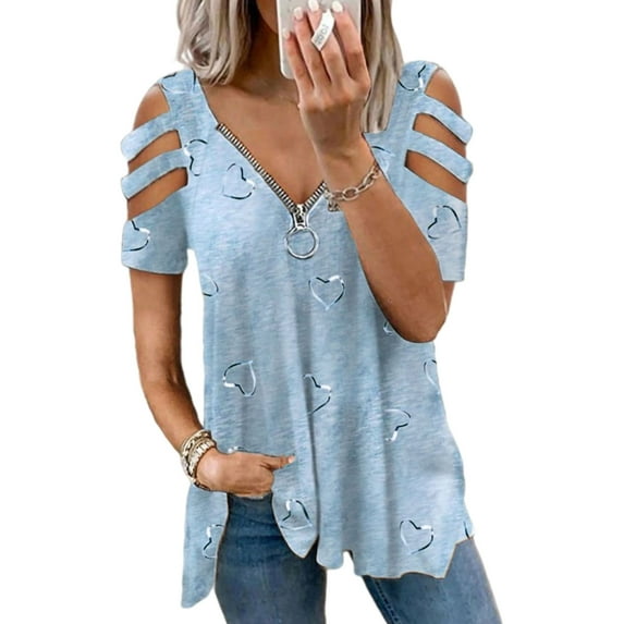 MAWCLOS Ladies Hollow Out Tee Casual Beach Tops Cold Shoulder Loose Dailywear Tunic Blouse T-shirt