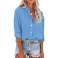 thumbnail image 1 of MAWCLOS Ladies Long Sleeve Tops Elegant Beach Tunic Shirt Button Down Baggy Office Blouse Shirts Light Blue S, 1 of 2