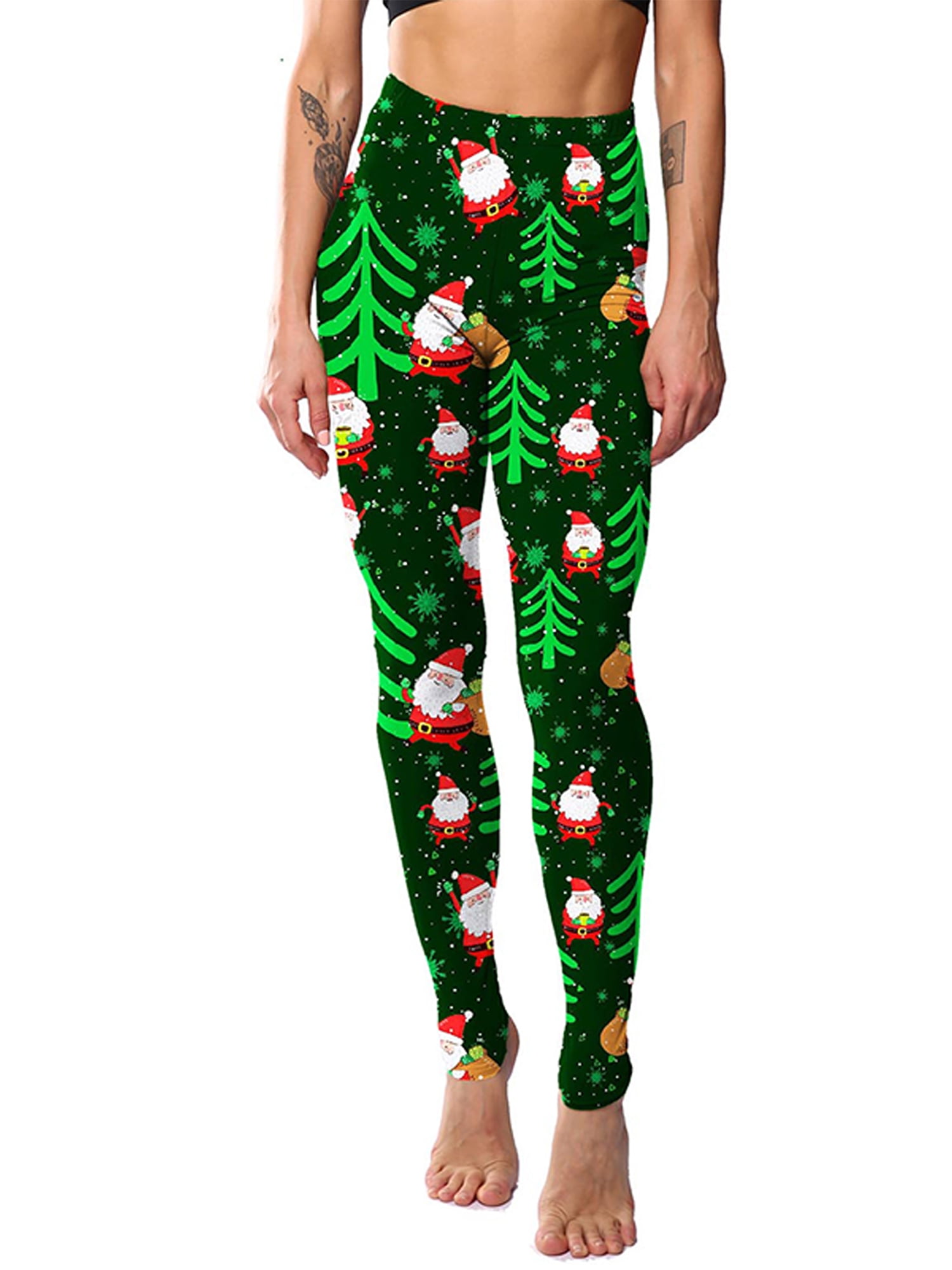 MAWCLOS Ladies Xmas Pants High Waist Tights Slim Leg Christmas Leggings