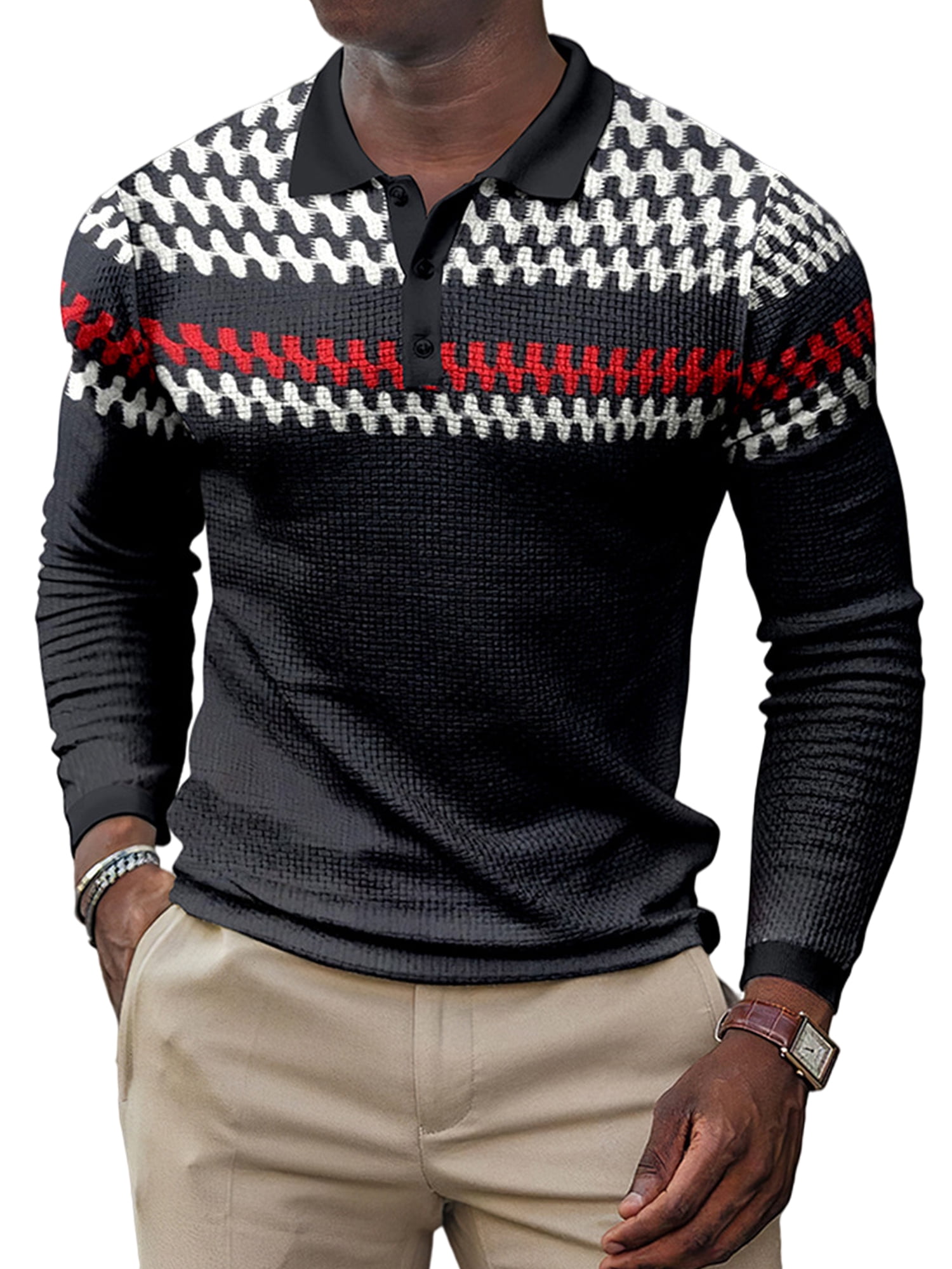 MAWCLOS Long Sleeve Polo Shirt for Men Casual Print Button Up Henley