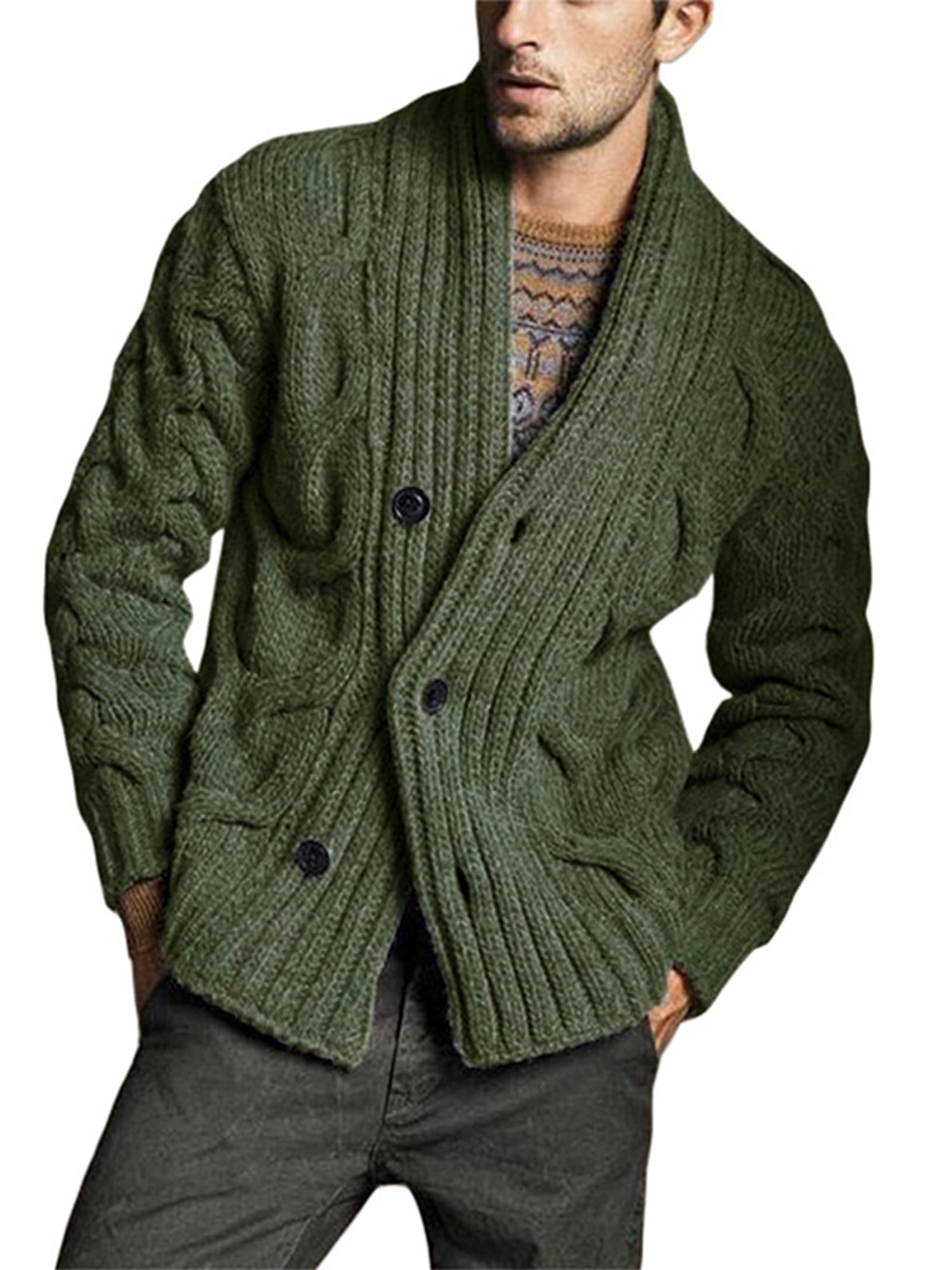 MAWCLOS Men Buttons Cardigan Sweater Single Breasted Outdoor Cardigans