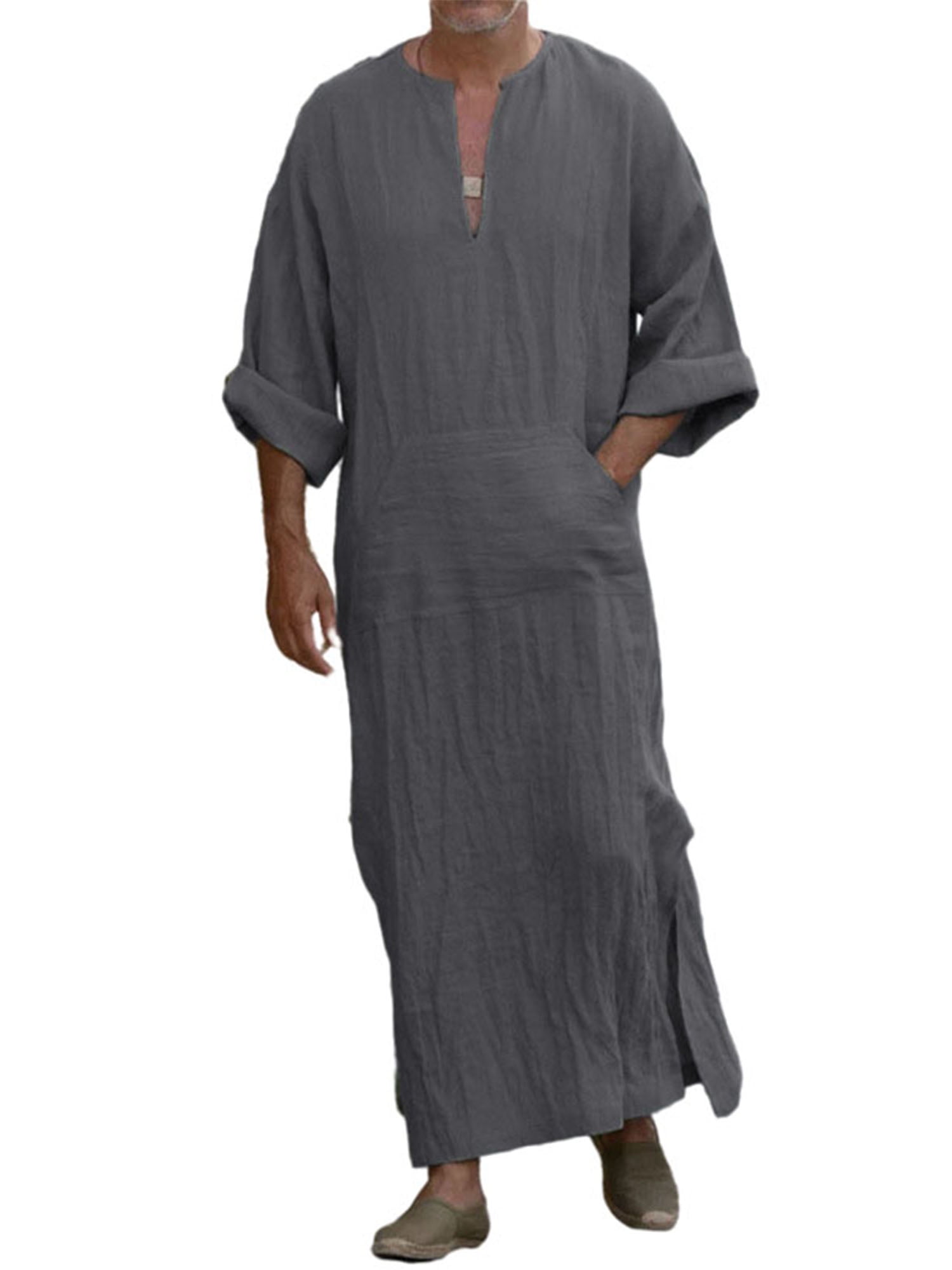 Mens Short Sleeve Kaftan Muslim Robe Side Split Casual Long Gown Nightgown  Shirt Loungewear - Walmart.com