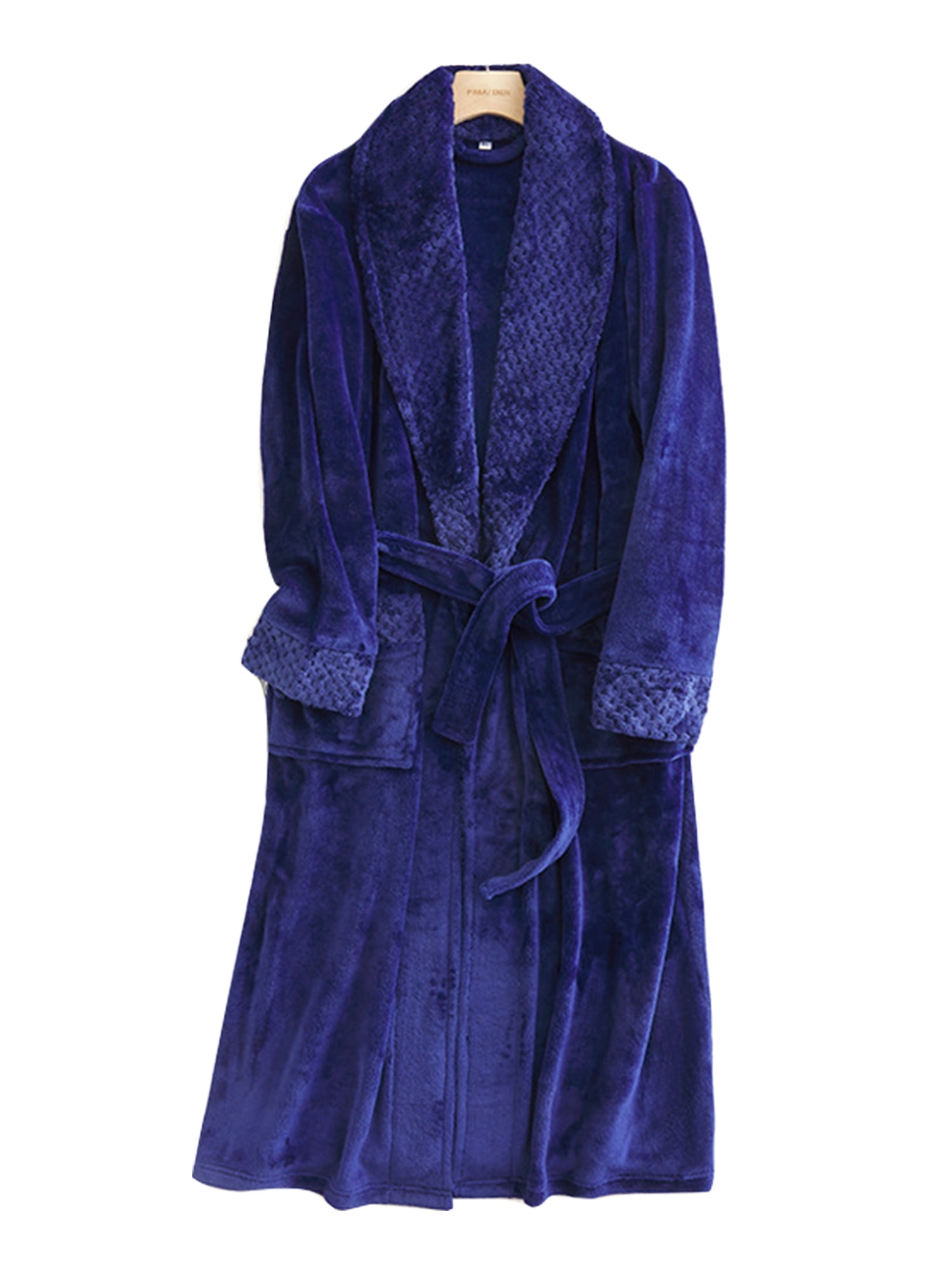 MAWCLOS Men Long Sleeve Sherpa Bathrobe Warm Sleeping Fleece Robe V