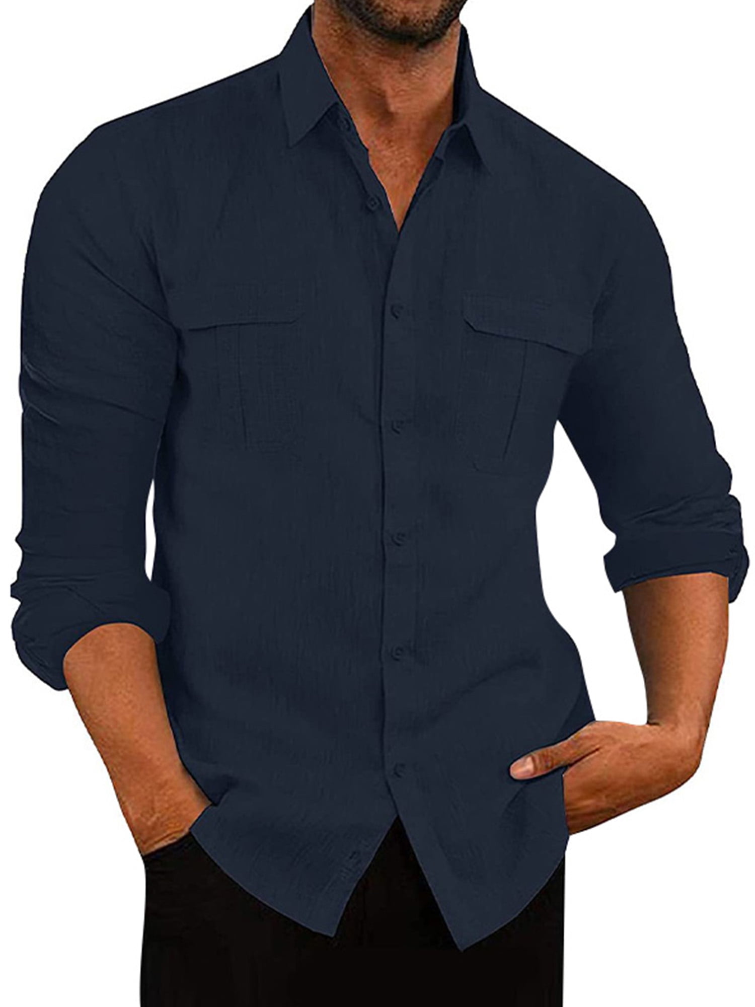 MAWCLOS Summer Shirts For Men's Casual Button Down Shirt Short Sleeve Tops  Hawaiian Vacation Shirts Lapel Neck Solid Color Blouse