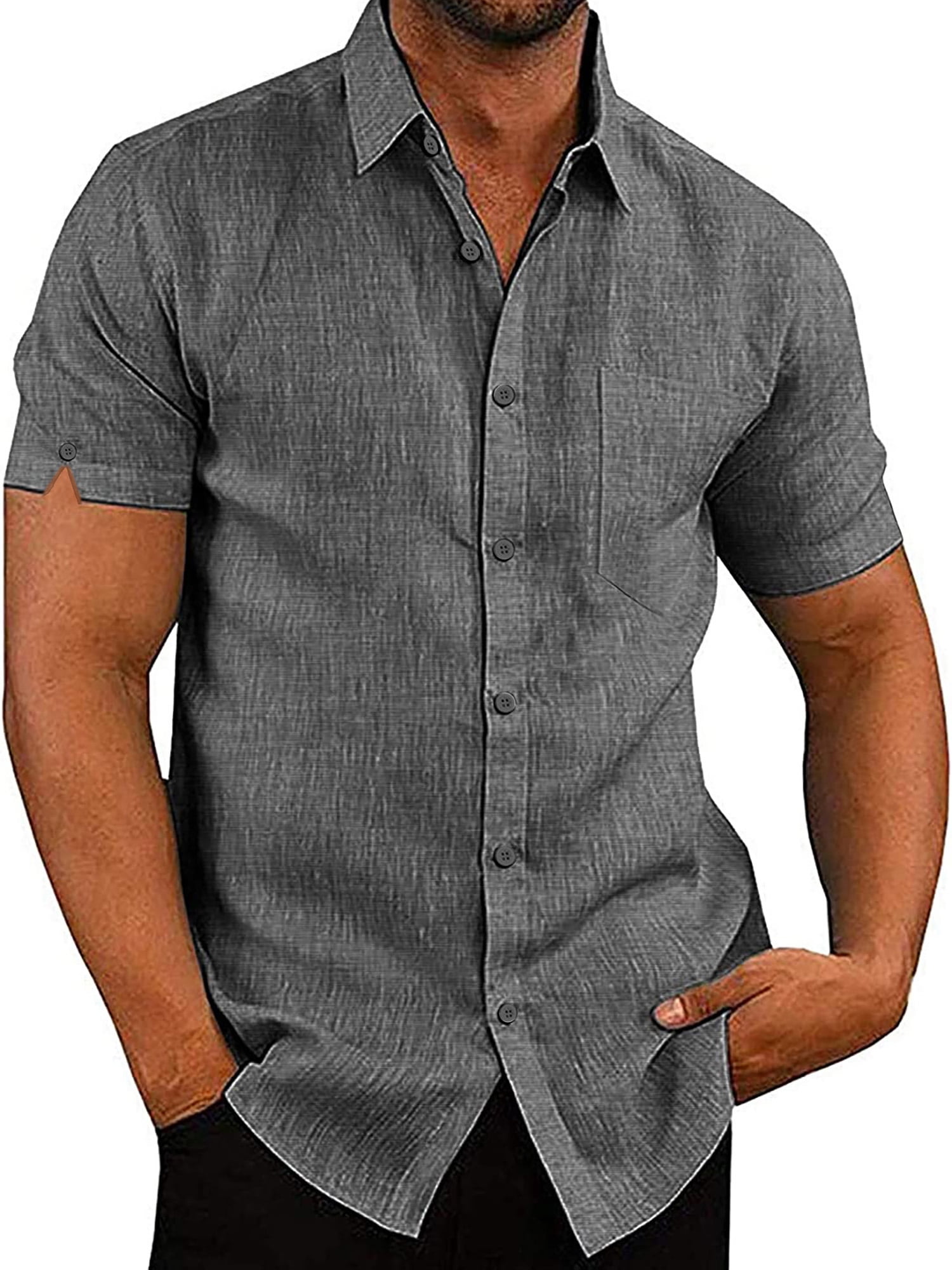 MAWCLOS Men's Button Down Dress Shirt Short Sleeve Casual Beach Shirts ...