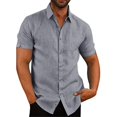 thumbnail image 1 of MAWCLOS Men's Button Down Dress Shirt Short Sleeve Casual Beach Tops Lapel Neck Solid Color Blouse, 1 of 3