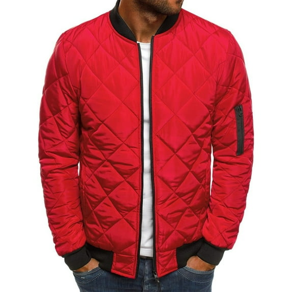 MAWCLOS Mens Diamond Quilted Jackets Bomber Varsity Winter Fall Chunky Coats Outwear