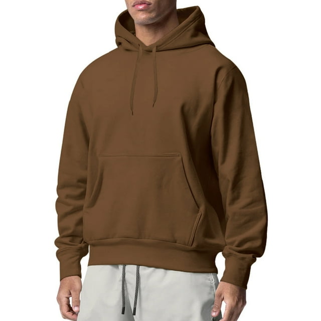 MAWCLOS Men's Hooded Sweatshirt Solid Color Sweatshirts Drawstring Hoodies Men Thick Pullover Fall Hoodie Tops Camel S