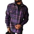 thumbnail image 1 of MAWCLOS Men's Slim Fit Lattice Plaid Super Soft Flannel Shirt Lapel V Neck Button Up Cardigan Jackets S-5XL Purple 4XL, 1 of 2