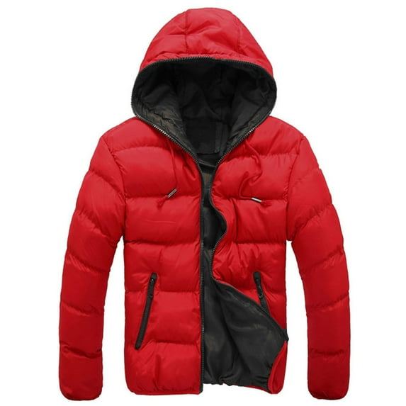 MAWCLOS Mens Hooded Puffer Jacket Lightweight Winter Color Block Windbreaker Outerwear Insulated Cotton Bubble Jacket Coat