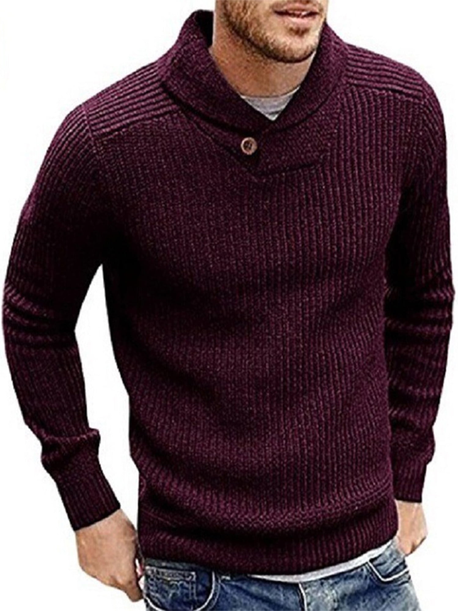 MAWCLOS Mens Shawl Collar Solid Color Sweater Chunky Cable Knitted Fall  Winter Basci Sweaters